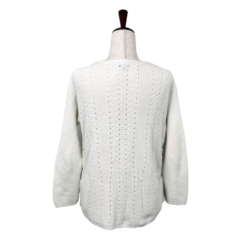 Talbots Cotton Blend Pullover Sweater Lace Up Split Sides. Ivory. PM #419 - Picture 5 of 9